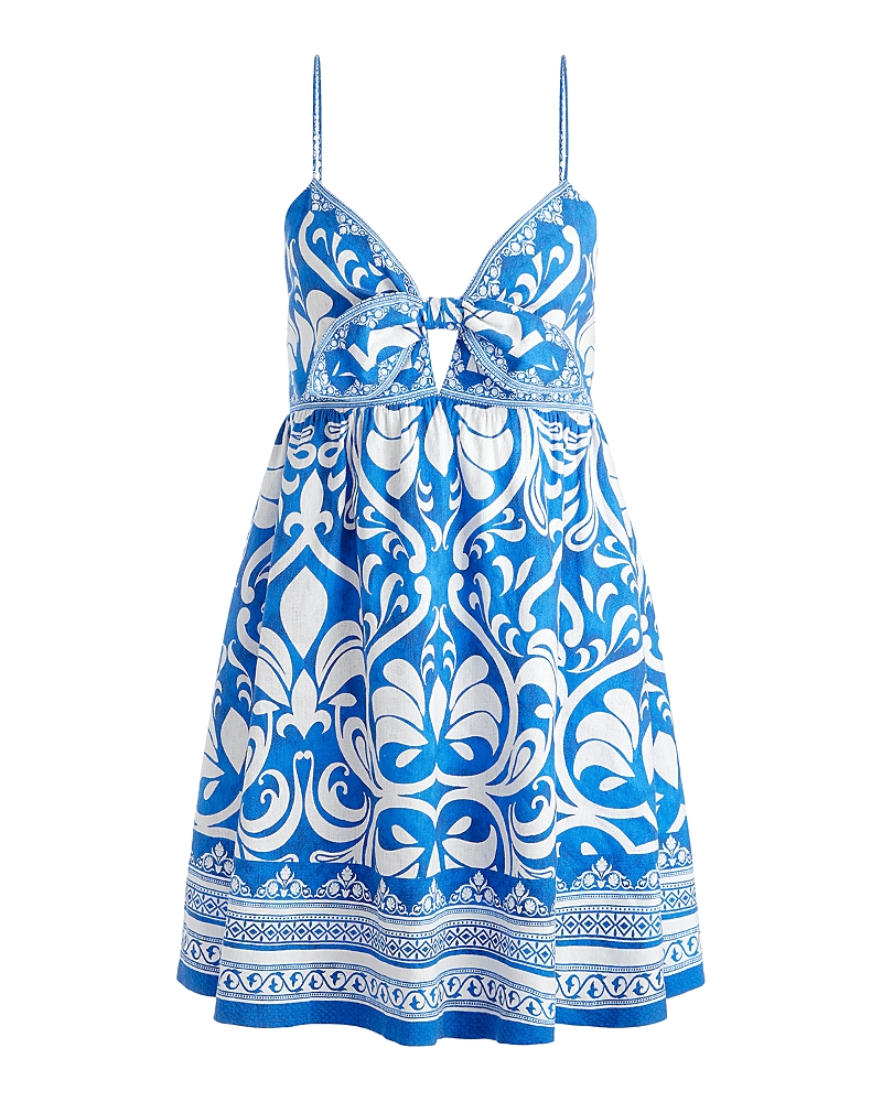 Alice And Olivia Melvina Tie-front Gathered Babydoll Dress In Blue