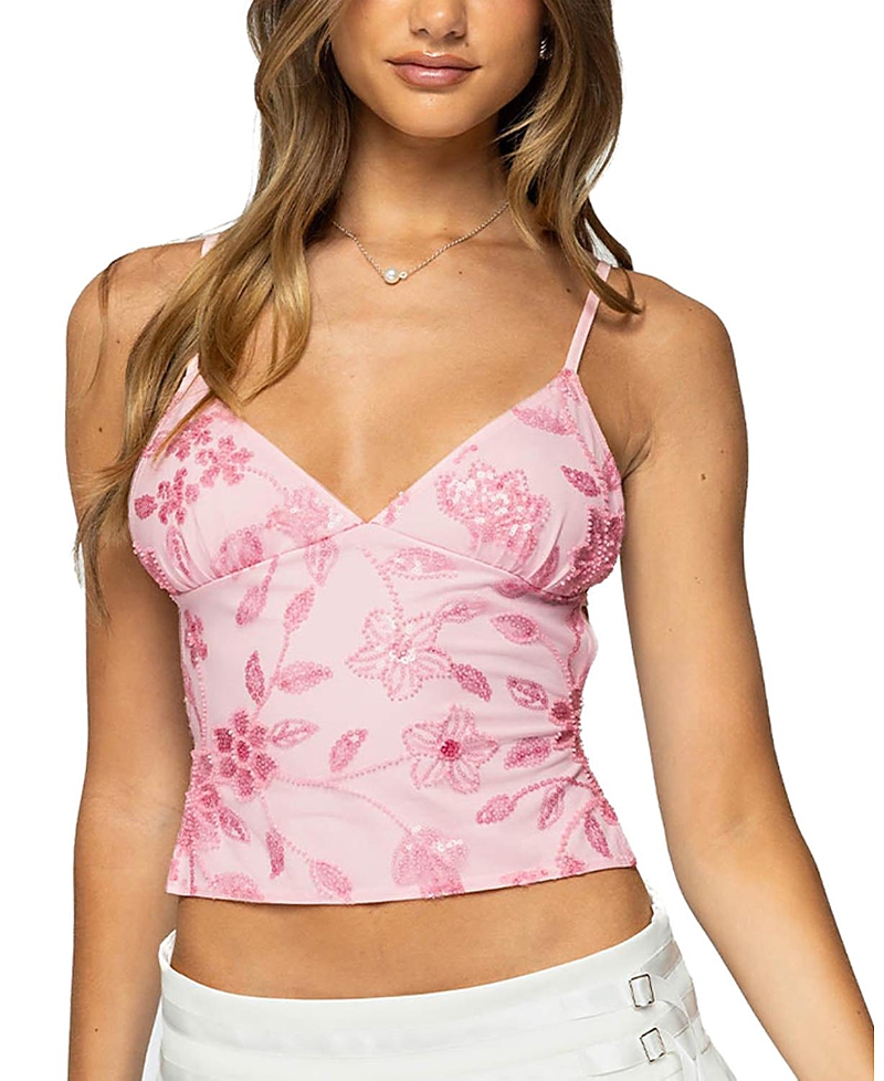 Edikted Pia Sequin Flower Open Back Camisole