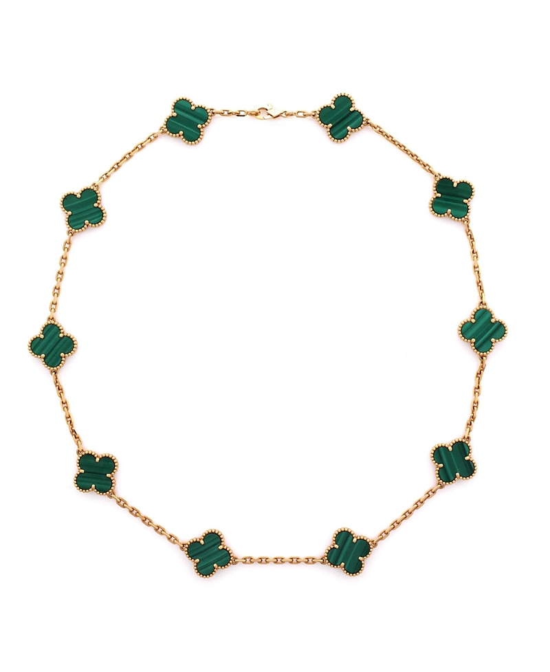 Pre-owned Pre-owned Van Cleef & Arpels Van Cleef & Arpels Vintage Alhambra 10 Motifs Necklace 18k Gold And Malachite