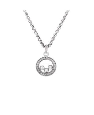 Pre-Owned Chopard - Happy Diamonds Round Pendant Necklace 18K White Gold with Diamonds and 3 Floating Diamonds