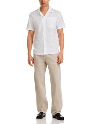 Short Sleeved Voile Dobby Check Relaxed Fit Button Down Shirt