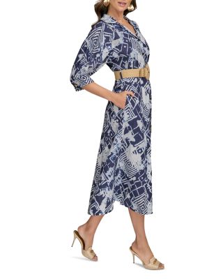 Linen Blend Belted Shirtdress