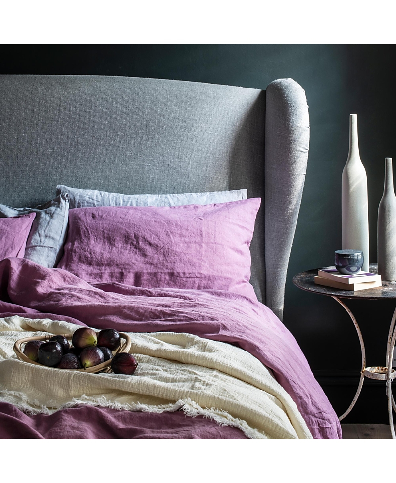Piglet In Bed Plain Linen Flat Sheet, Full In Purple