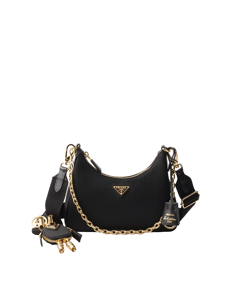 PRADA RE-EDITION 2005 RE-NYLON AND SAFFIANO LEATHER BAG WITH CHARM