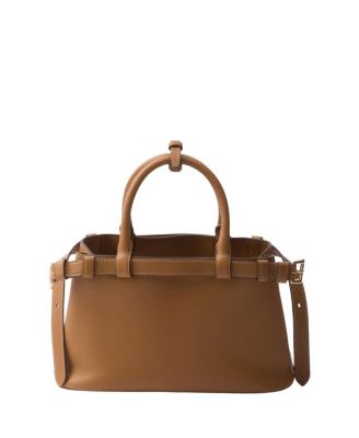 Buckle Small Leather Handbag with Double Belt