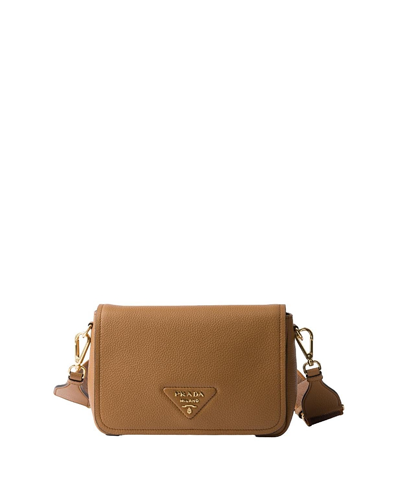 Prada Daino Flap Soft Leather Crossbody Bag In Brown