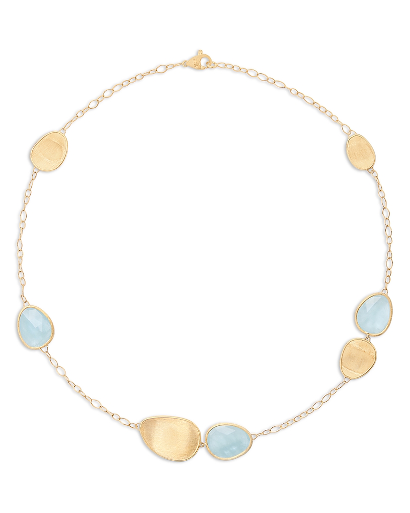 Marco Bicego 18k Yellow Gold Lunaria Aquamarine & Textured Petal Collar Necklace, 16.5