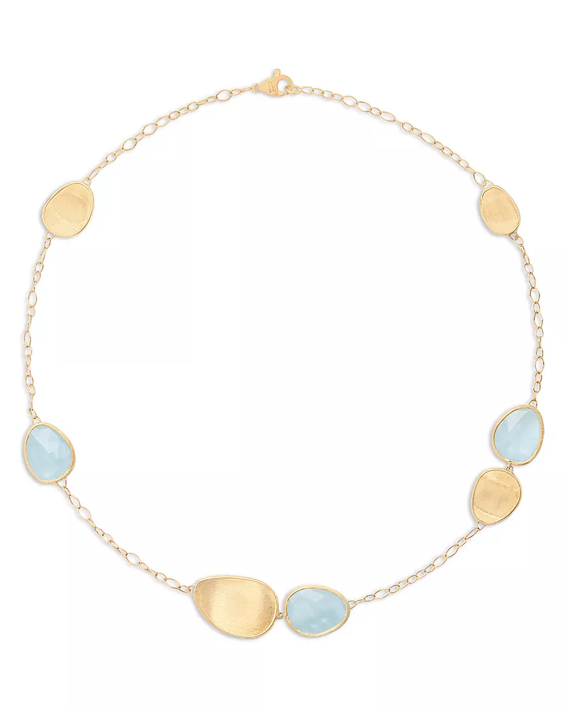 Marco Bicego 18K Yellow Gold Lunaria Aquamarine & Textured Petal Collar Necklace, 16.5
