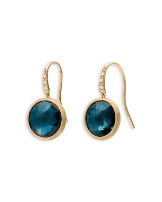 18K Yellow Gold Jaipur Color London Blue Topaz & Diamond Drop Earrings