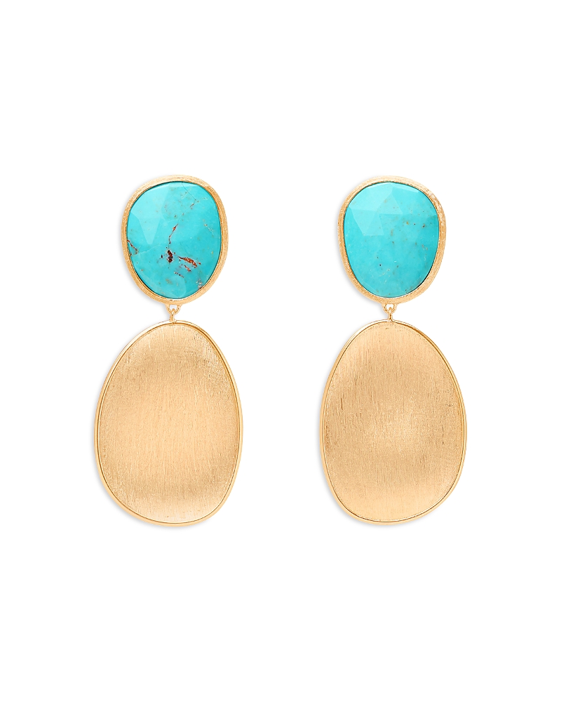 Marco Bicego 18k Yellow Gold Lunaria Turquoise Double Drop Earrings In Gold
