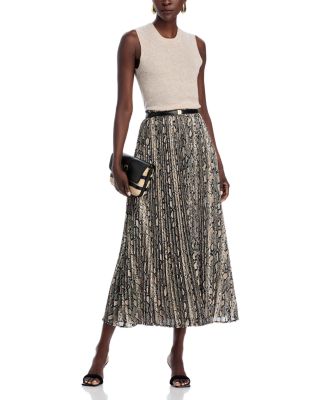 Snake Print Pleated Skirt