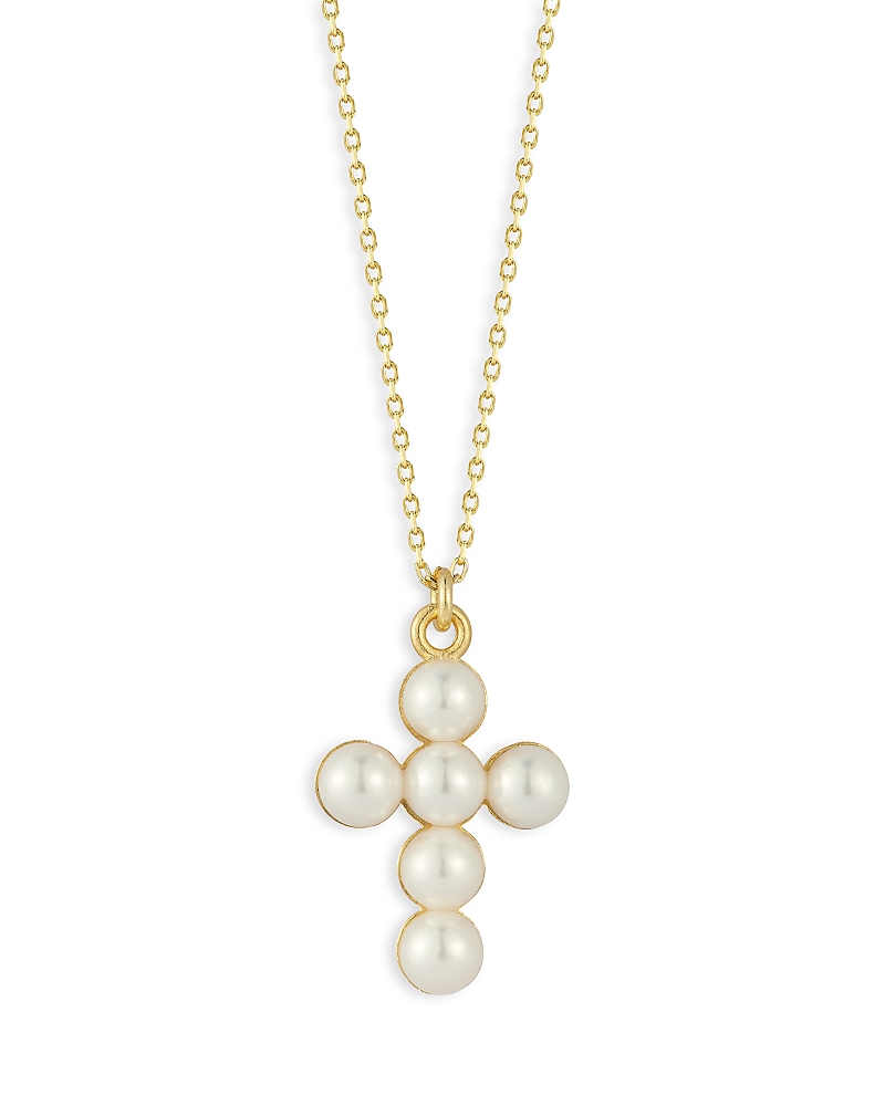 Aqua Pearl Cross Necklace, 16-18- Exclusive