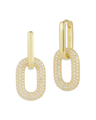 AQUA - Pav&eacute; Oval Link Drop Earrings,