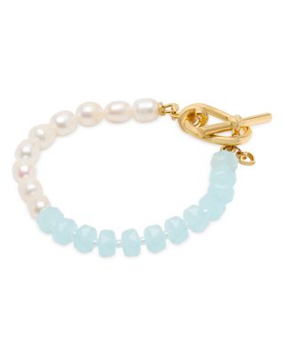 Ropes & Knots Blue Bead & Cultured Freshwater Pearl Flex Bracelet 