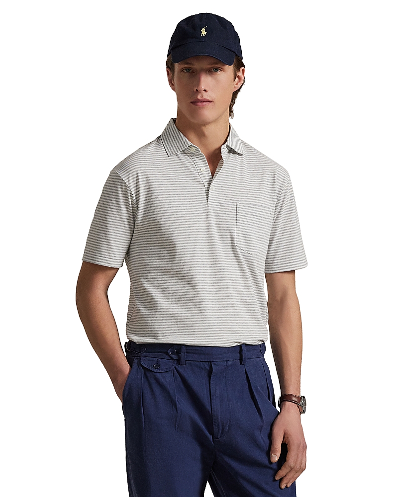 Polo Ralph Lauren Standard Fit Striped Lisle Polo Shirt In White