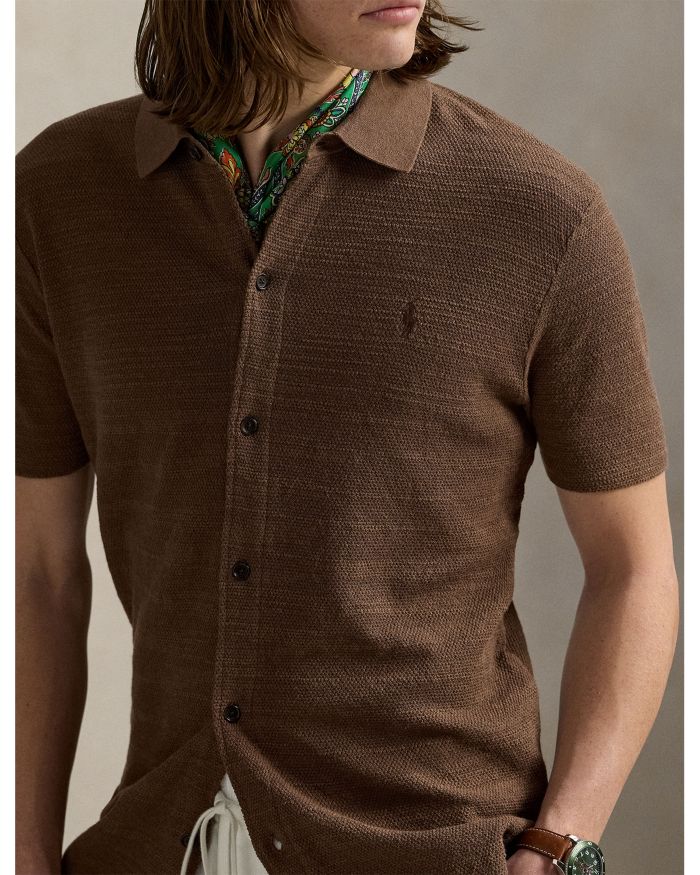 Textured Short Sleeve Cotton-Linen Shirt