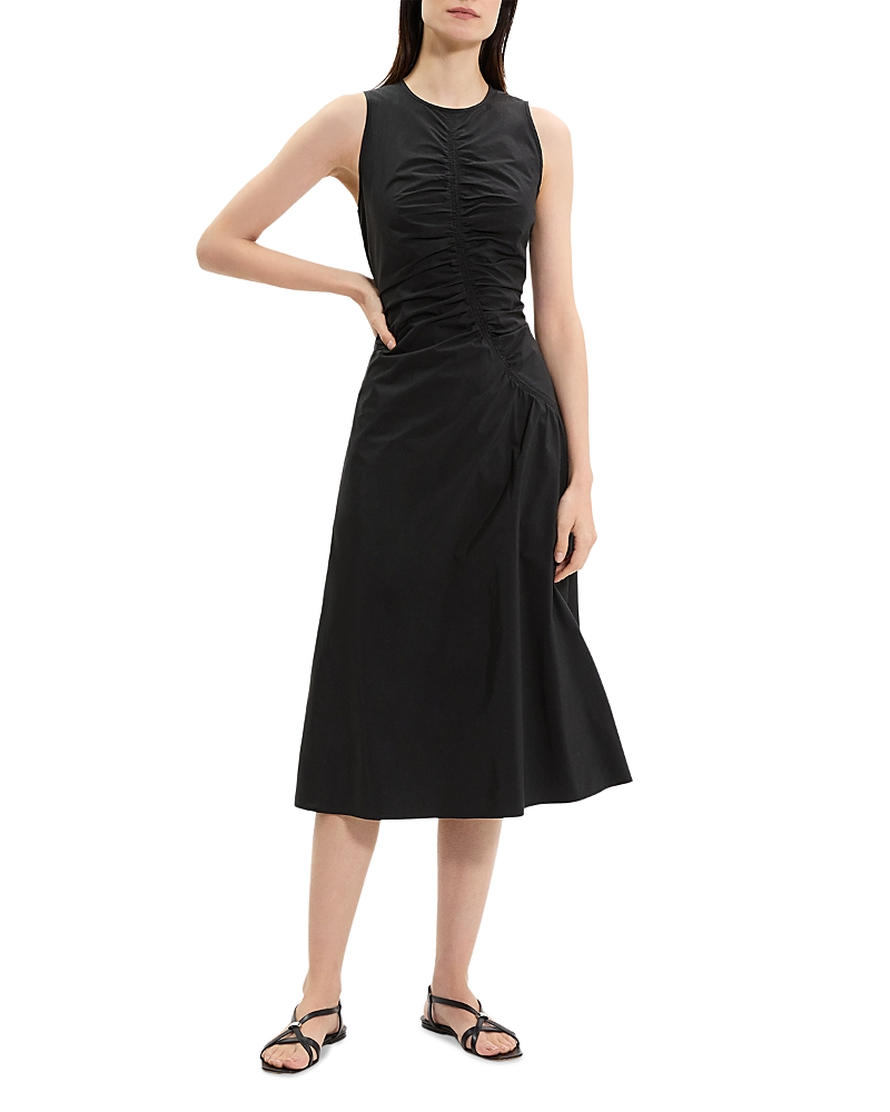 Theory Asymmetric Ruched Sleeveless Midi Dress