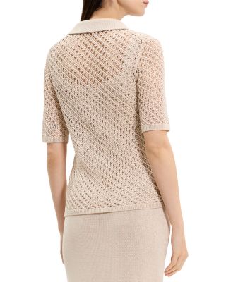 Open Knit Camp Collar Sweater