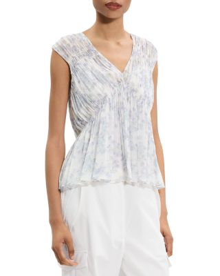 Silk Ruched V Neck Top