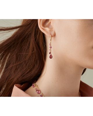 18K Yellow Gold Pink Tourmaline & Diamond Single Strand Earrings