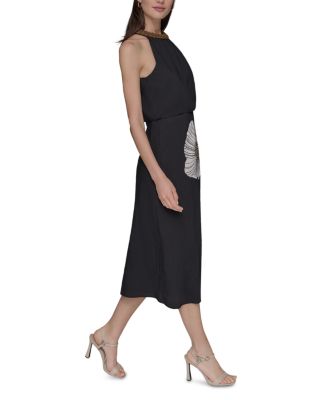 Halter Neck Embellished Floral Print Dress