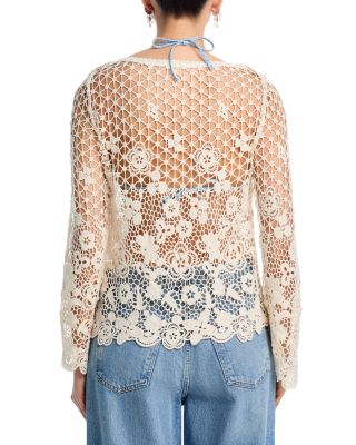 Crochet Boat Neck Bell Sleeve Top - Exclusive