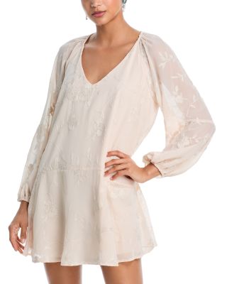 AQUA - Embroidered Floral Chiffon Mini Dress - Exclusive