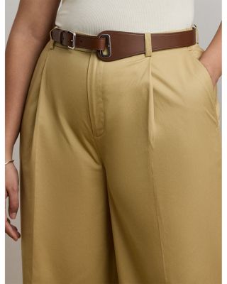 Pleated Cotton Twill Wide Leg Pants