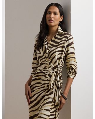 Petites Zebra Print Tie Front Crepe Shirtdress