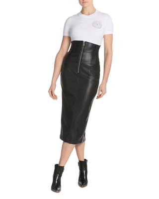 Corset Waist Faux Leather Skirt