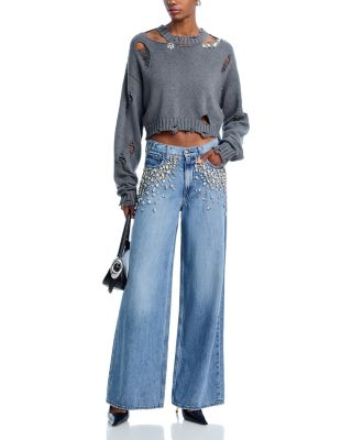 Distressed Crystal Embellished Sweater