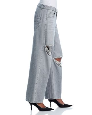 High Rise Wide Leg Jeans in Light Grey