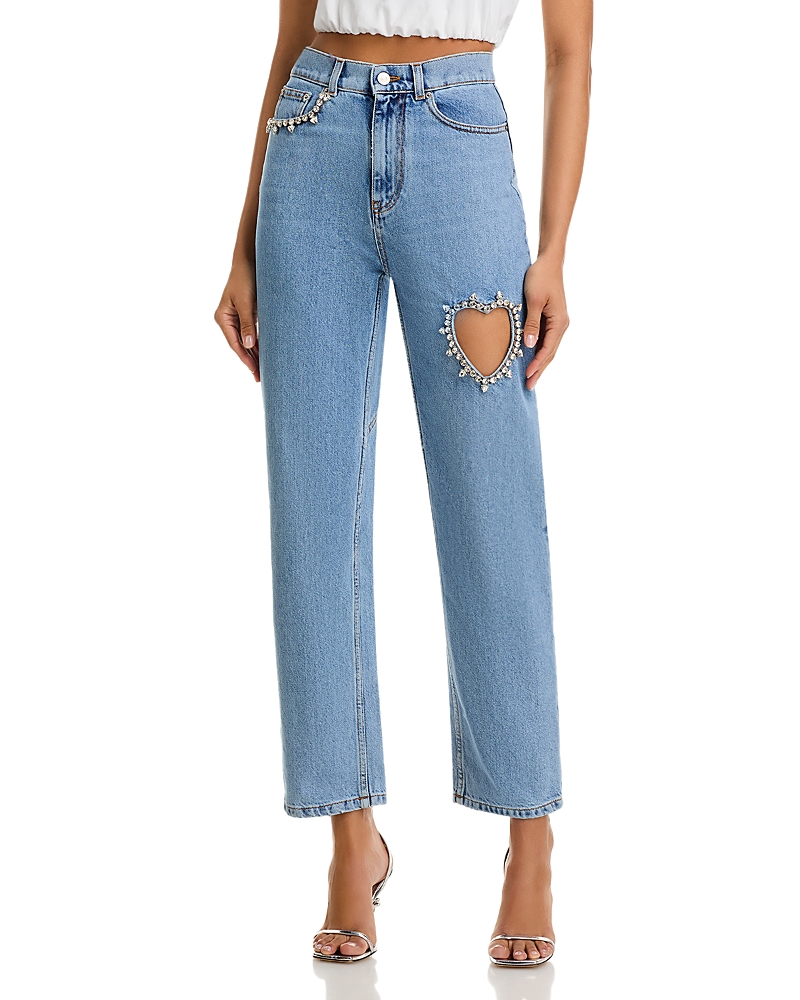 Area Crystal Heart Jeans in Light Blue