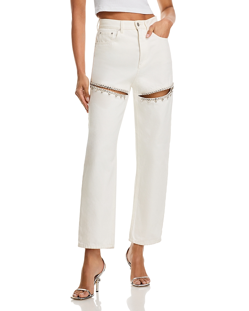 Area Crystal Slit Jeans in White