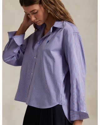 Cropped Boxy Fit Striped Cotton Shirt