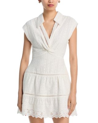 Mila Eyelet Deep V Neck Dress