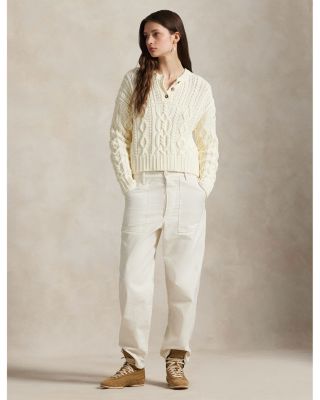 Aran Knit Cotton Henley Sweater