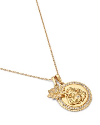 Diamond Buddha & Lotus Charms Pendant Necklace in 14K Yellow Gold, 0.33 tcw