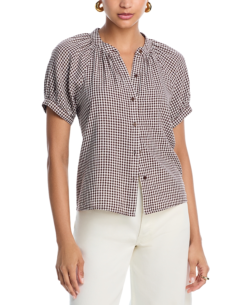 Bella Dahl Short Sleeve Raglan Shirt In Brown Micro Gingham