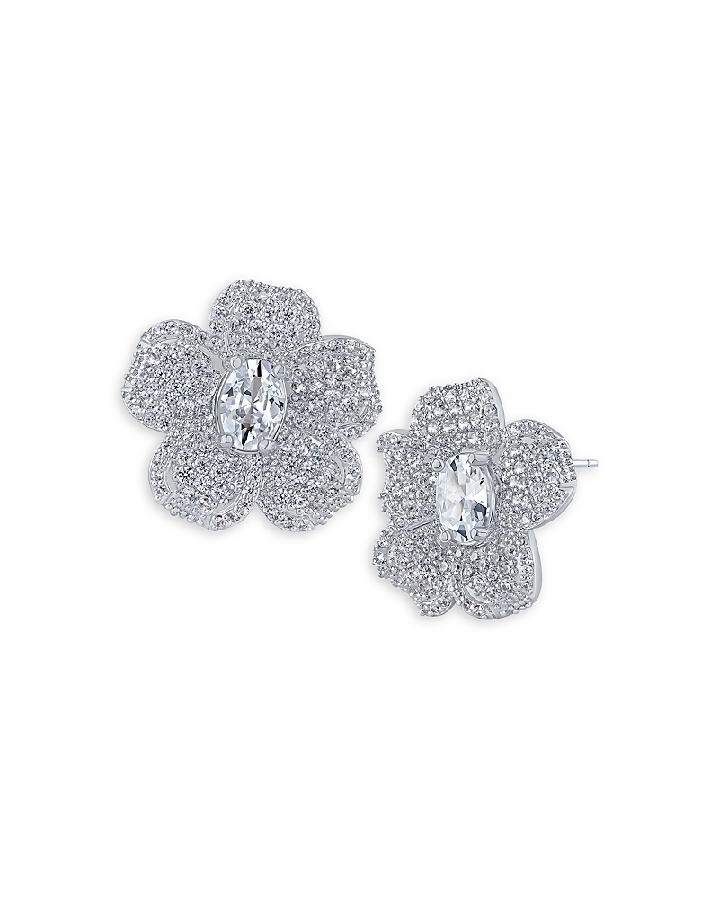 Kenneth Jay Lane Pave Flower Button Earrings In Metallic