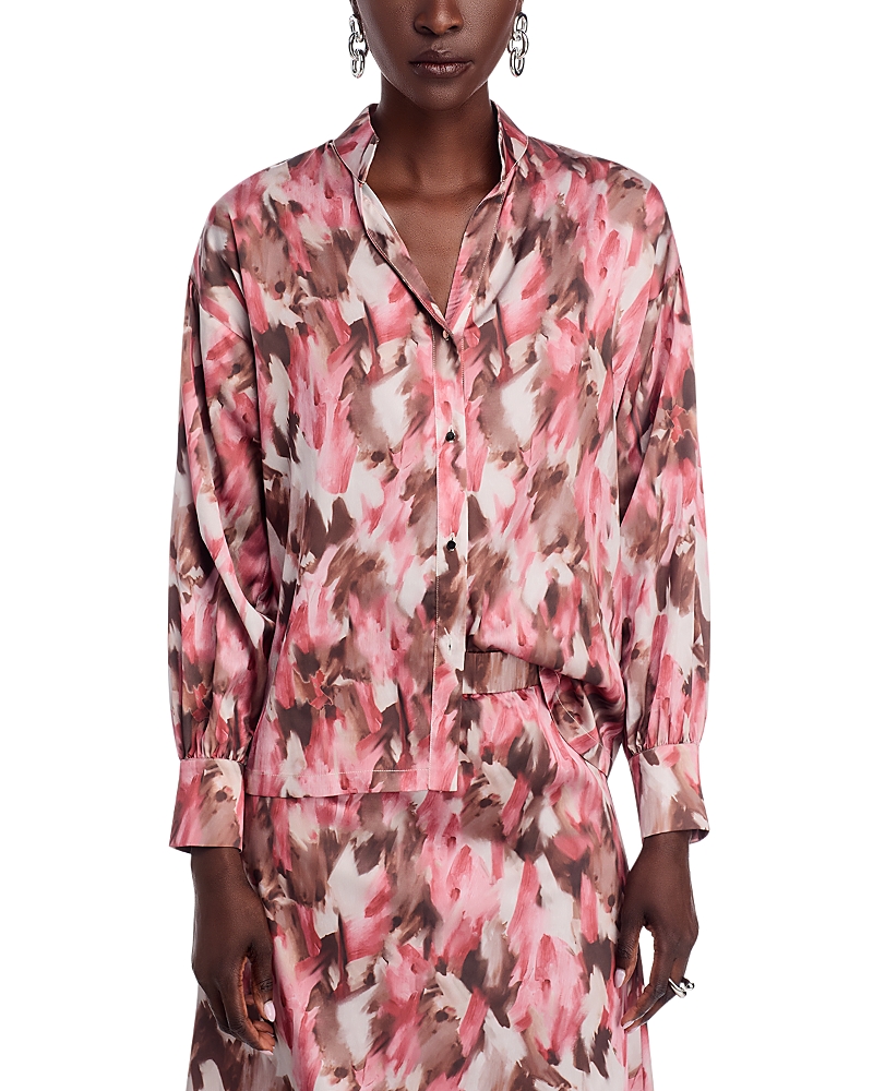 Misook Printed Mandarin Collar Blouse