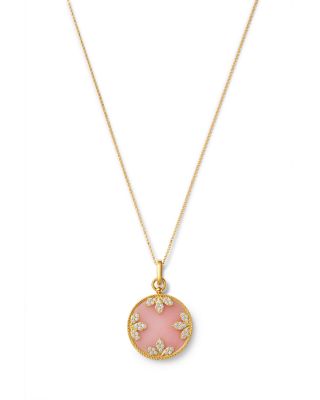 18K Yellow Gold Venetian Princess Medallion Pink Opal & Diamond Pendant Necklace, 15-17"
