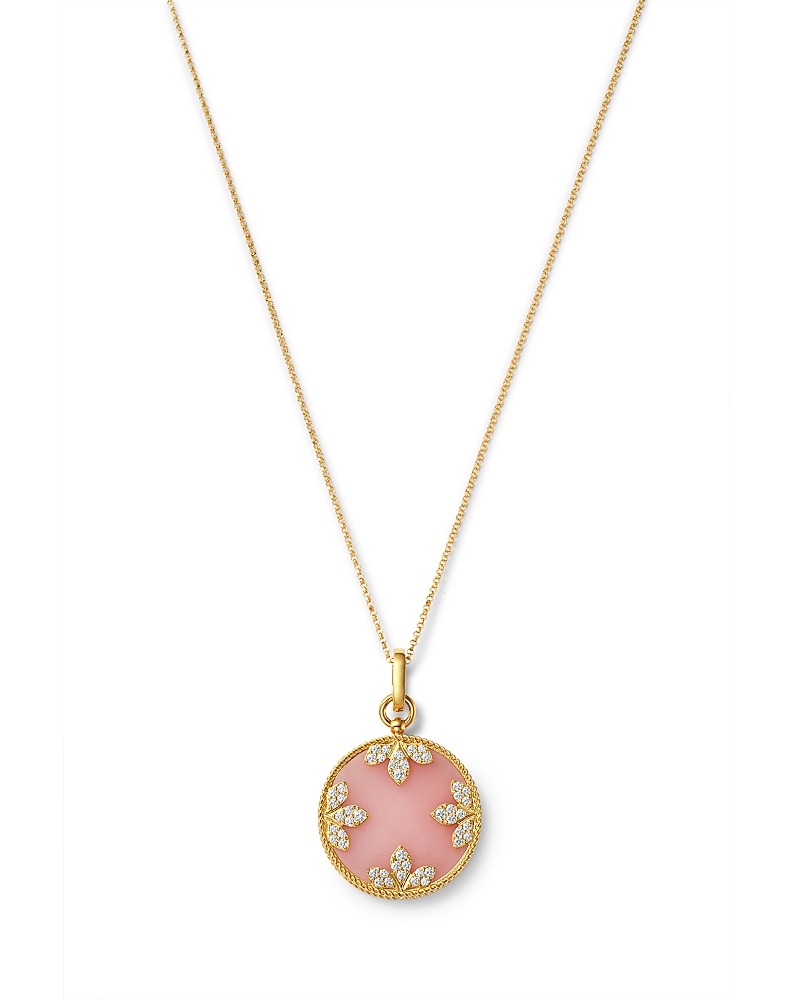 Roberto Coin 18K Yellow Gold Venetian Princess Medallion Pink Opal & Diamond Pendant Necklace, 15