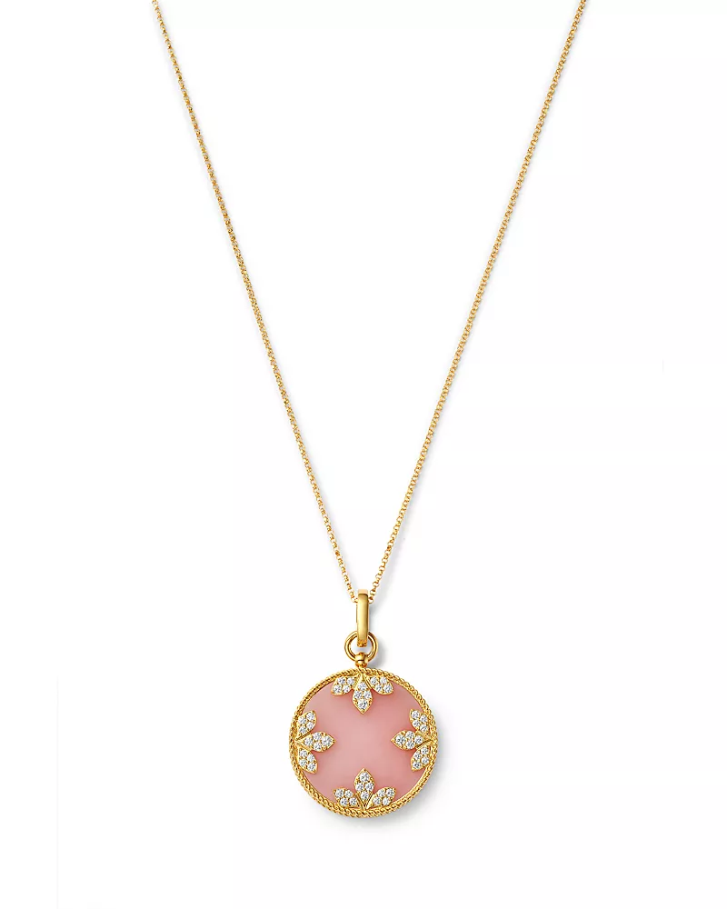Roberto Coin 18K Yellow Gold Venetian Princess Medallion Pink Opal & Diamond Pendant Necklace, 15