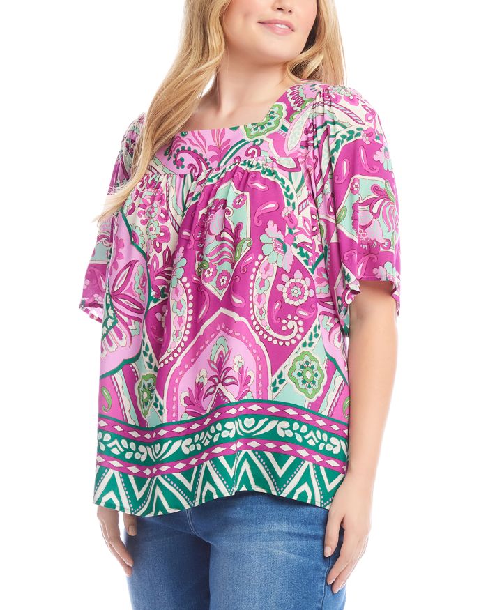 Plus Flare Sleeve Square Neck Top