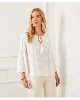 Embroidered Pin Tuck Top