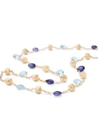 18K Yellow Gold Paradise Blue Topaz, Iolite Bead Collar Necklace, 16-17.5&amp;quot;