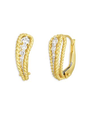 Roberto Coin - 18K White & Yellow Gold Byzantine Barocco Diamond Hoop Earrings