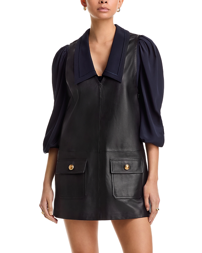 Frame The Leather Pinafore Dress In Black