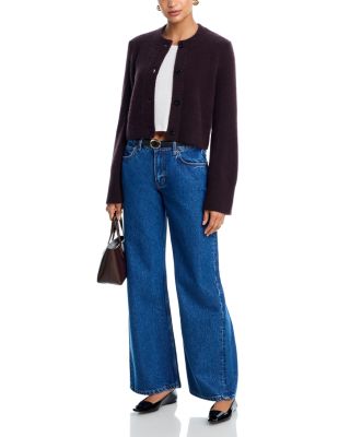 100% Cashmere Cropped Wide Sleeve Crewneck Cardigan - Exclusive